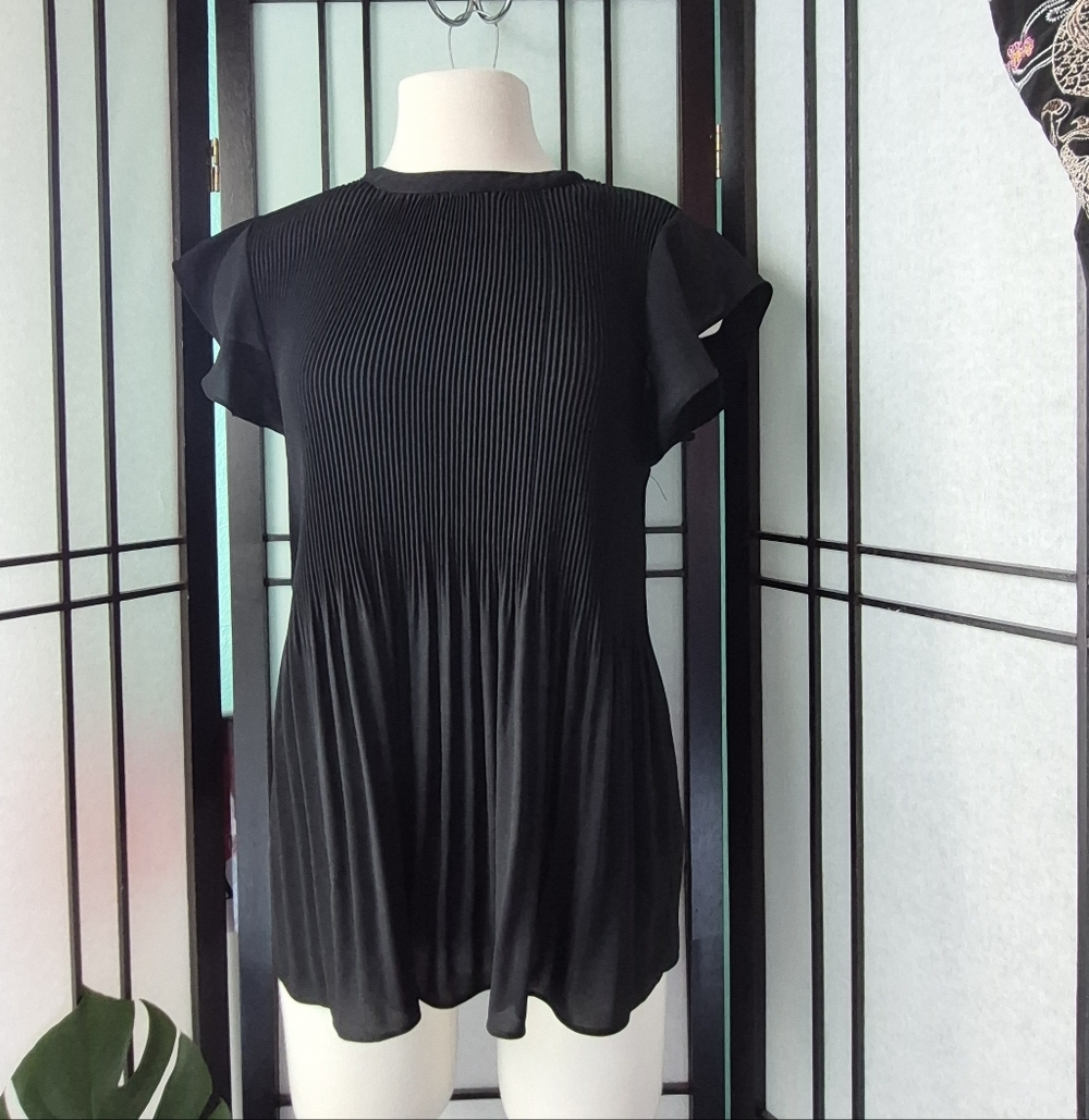 Adrianna Papell Black Pleated Blouse